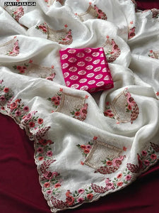 Stunning Paper Crush Saree - Zari Siroski & Peacock Cutwork for Festive Wear