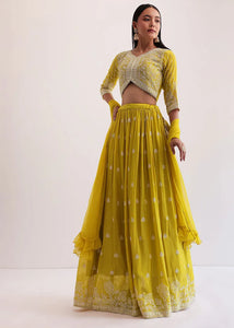 Stunning Parrot Green Faux Georgette Lehenga - Heavy Sequence Embroidery for Wedding & Festive Occasions