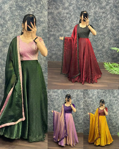 Stunning Party Wear Gown - Embroidery Sequence Work for Women