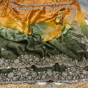 Stunning Party Wear Saree - Gold Beeds & Handwork for Women