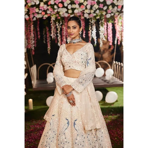 Stunning Peacock Embroidery Butterfly Net Lehenga - Heavy Cancan Wedding Wear