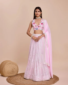 Stunning Pink Georgette Lehenga - Heavy Sequence Embroidery for Weddings