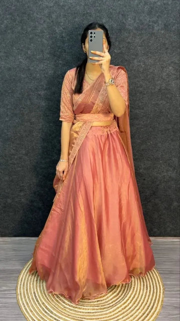 Stunning Premium Space Silk Lehenga - Fully Stitched Heavy Zari Embroidery Party Wear for Women