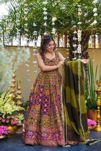 Stunning Printed Chinon Gown Set with Mirror Work | Festive & Wedding Wear