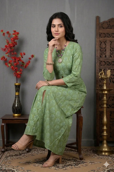 Stunning Printed Cotton Central Cut Gown - Elegant Festive Wear for Women