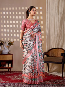 Stunning Printed Linen Cotton Saree - Lightweight for Her
