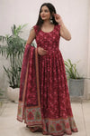 Stunning Printed Organza Silk Gown - Designer Festive Wear with Dupatta for Women