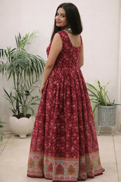 Stunning Printed Organza Silk Gown - Designer Festive Wear with Dupatta for Women