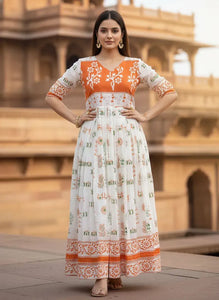 Stunning Pure Cotton Gown - Tricolour Flared Design for Women