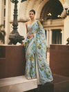 Stunning Pure Georgette Saree - Designer Floral Print with Sequin Work for Wedding Season