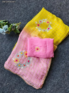 Stunning Pure Georgette Saree - Embroidered Chex Design for Party Wear
