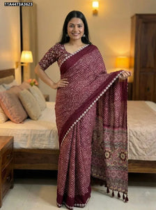 Stunning Pure Moss Kalmakari Bandhani Saree - Mirror Work & Zumka Pallu for Women
