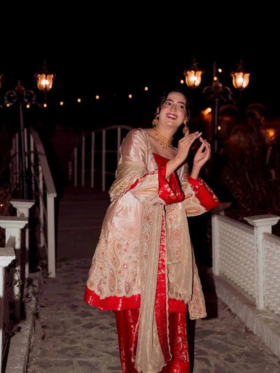 Stunning Pure Tissue Kurti Plazzo Set - Embroidered Festive Wear for Women