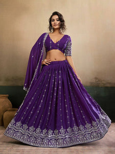Stunning Purple Georgette Lehenga - Heavy Embroidery Wedding Wear