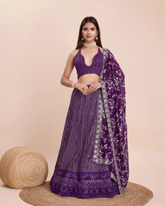 Stunning Purple Georgette Lehenga - Heavy Thread & Sequence Work for Weddings