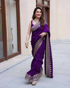 Stunning Purple Rangoli Silk Saree - Elegant Festive Wear for Women
