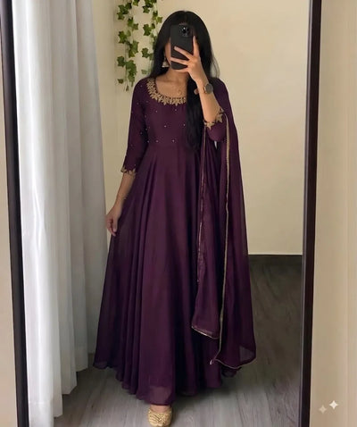 Stunning Rangoli Silk Gown with Dupatta - Heavy Hand Work Festive Wear for Women