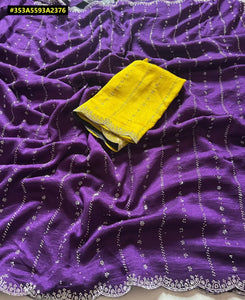 Stunning Rangoli Silk Saree - Siroshki Work & Contrast Blouse for Festivities