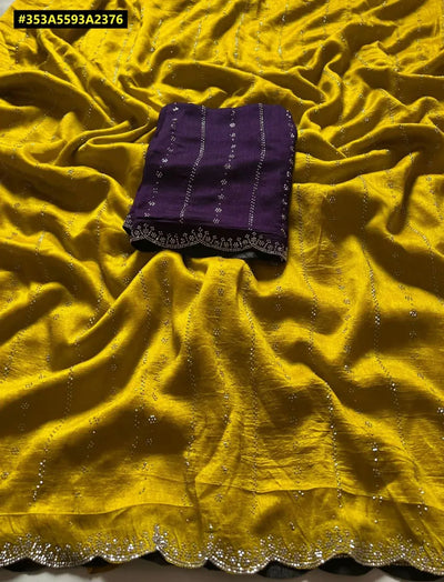 Stunning Rangoli Silk Saree - Siroshki Work & Contrast Blouse for Festivities