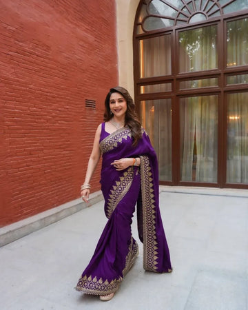 Stunning Rangoli Silk Saree - Zari Embroidery Festive Wear