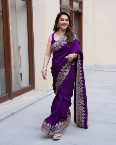 Stunning Rangoli Silk Saree - Zari Embroidery Festive Wear