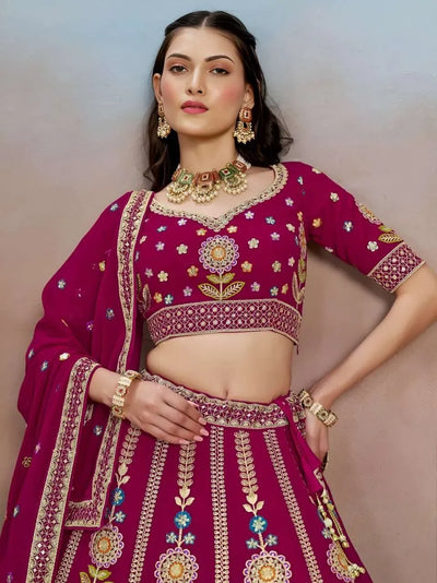 Stunning Rani Pink Georgette Lehenga Choli - Floral Embroidered Festive Wear