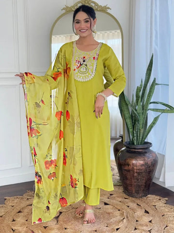 Stunning Rayon Embroidered Straight Kurta Set with Taby Printed Dupatta For Women | Festive & Monsoon Wear