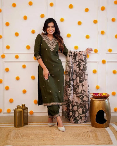 Stunning Rayon Kurti Set - Elegant Embroidered Festive Wear with Chinon Dupatta