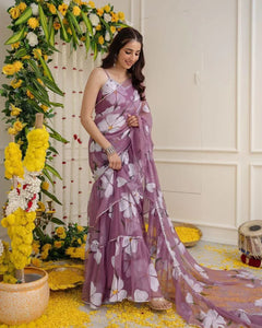 Stunning Ready to Wear Georgette Ruffle Saree with Readymade Blouse