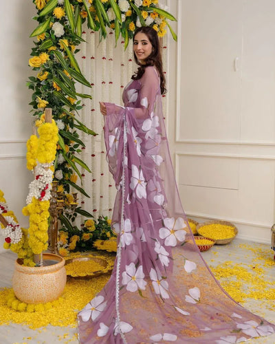 Stunning Ready to Wear Georgette Ruffle Saree with Readymade Blouse