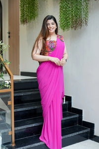 Stunning Ready-To-Wear Rangoli Silk Drape Saree with Embroidered Blouse