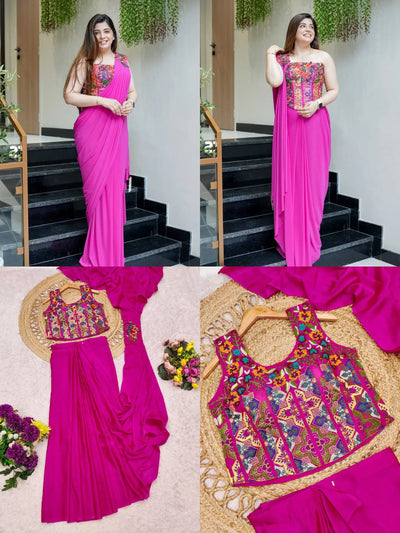 Stunning Ready-To-Wear Rangoli Silk Drape Saree with Embroidered Blouse