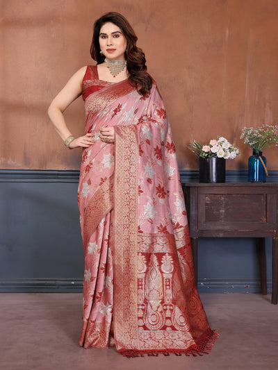 Stunning Red Cotton Spun Saree - Zari Weaving for Festive Celebrations