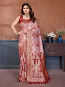 Stunning Red Cotton Spun Saree - Zari Weaving for Festive Celebrations