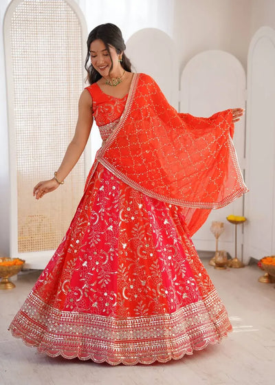 Stunning Red Georgette Lehenga - Sequin Work for Festive Events