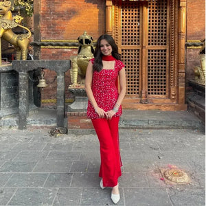 Stunning Red Georgette Sharara Suit Set for Festive Wear