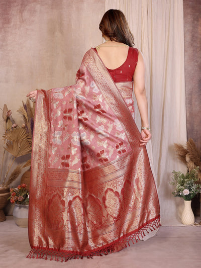Stunning Red Pure Cotton Spun Saree - Jacquard Zari Weaving for Festive Wear