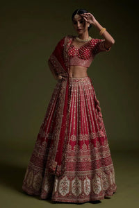 Stunning Red Rangoon Silk Lehenga - Heavy Embroidered Wedding Wear