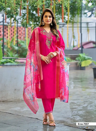 Stunning Roman Silk Kurti Set - Embroidered with Organza Dupatta