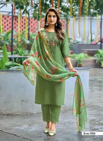 Stunning Roman Silk Kurti Set - Embroidered with Organza Dupatta