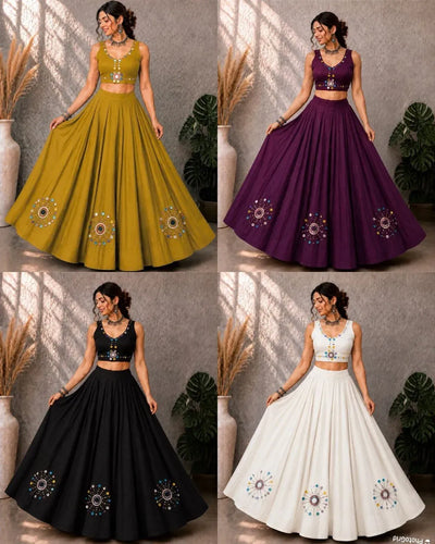 Stunning Roman Silk Lehenga Choli - Heavy Mirror Work for Women