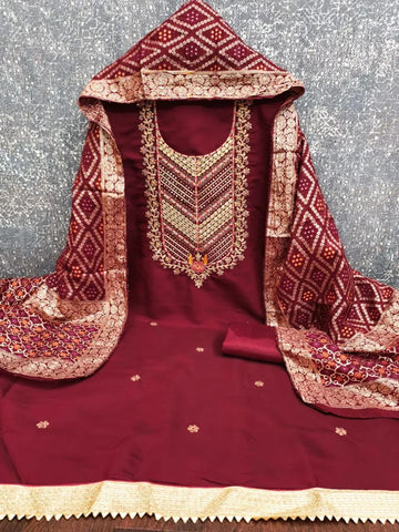 Stunning Roman Silk Suit Material - Heavy Embroidery for Women