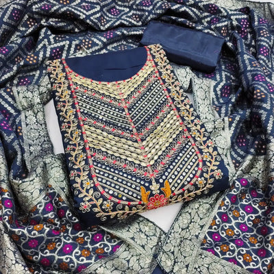 Stunning Roman Silk Suit Material - Heavy Embroidery for Women