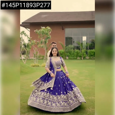 Stunning Royal Blue Chinon Lehenga - Heavy Embroidery & Sequence Work for Women