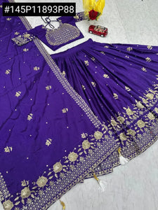 Stunning Royal Purple Chinon Lehenga - Heavy Embroidery for Wedding & Festive Wear