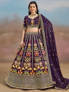 Stunning Royal Purple Floral Embroidered Lehenga Choli - Wedding Collection for Women