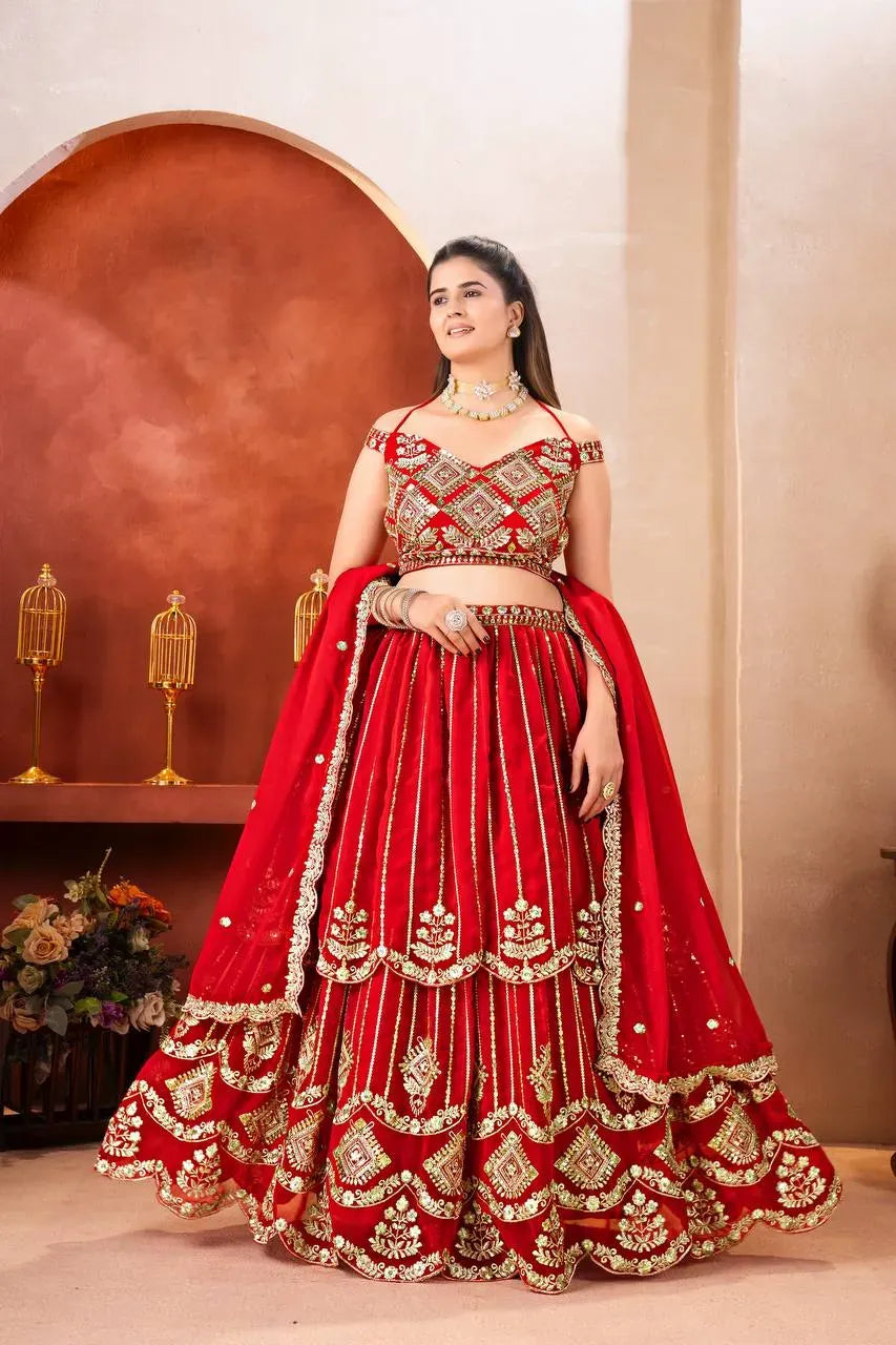 Royal Red Bridal Lehenga Choli with Heavy Zari Embroidery