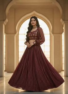 Stunning Rust Georgette Lehenga - Heavy Embroidered Wedding Wear