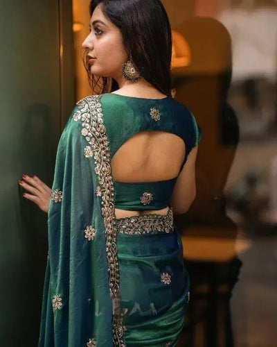 Stunning Satin Chiffon Saree - Elegant Beads Work Festive Wear for Women