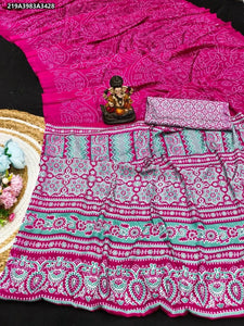 Stunning Satin Crepe Silk Saree - Bandhani & Ajrakh Print for Women